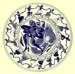 Herakles ringt mit Triton, Illustration aus Griechische Vasenmalereien von J. E. Harrison und D. S. MacColl, veröffentlicht 1894