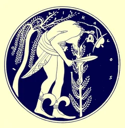 Holzfäller bei der Arbeit, Illustration aus Griechische Vasenmalereien von J. E. Harrison und D. S. MacColl, veröffentlicht 1894