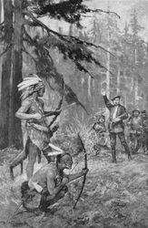 Jacques Cartier trifft auf Eingeborene in einem Wald nahe dem Sankt-Lorenz-Strom