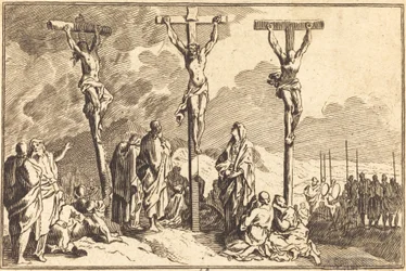 Die Jungfrau, der heilige Johannes und Maria Magdalena am Fuß des Kreuzes