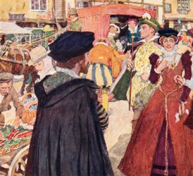Shakespeare beobachtet die törichten Moden und Possen der Gecken auf dem Ludgate Hill, London