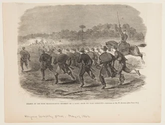 Angriff des Ersten Massachusetts-Regiments auf eine Rebellen-Schützenstellung in der Nähe von Yorktown