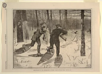 Hirschjagd in den Adirondacks im Winter, aus Every Saturday, 21. Januar 1871, S. 57