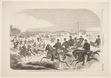 Die Union Kavallerie und Artillerie starten die Verfolgung der Rebellen auf der Yorktown Turnpike