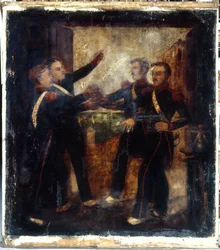 Zu den vier Sergeanten von La Rochelle. Wirtshausschild. 3, Boulevard Beaumarchais, 4. Arrondissement, Paris