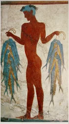 Fresko eines Fischers mit Coryphaena hippurus