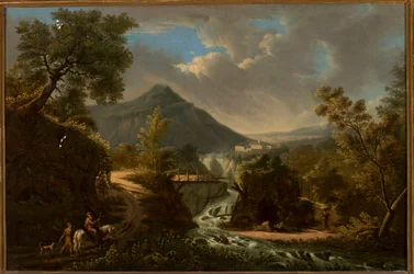 Italienische Landschaft mit Fluss und Staffage