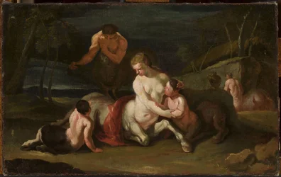 Porträt einer Zentaurenfamilie vor Landschaft