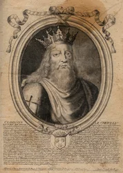 Clodion genannt „Le Chevelu“ (428-448), Vorfahre der Merowinger, Anführer der Salischen Franken - Clodion der Haarige (ca. 428-47) König eines Stammes der Salischen Franken - Gravur aus 