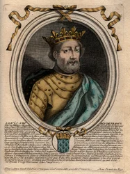 Porträt von Ludwig VIII. (1187-1226), König von Frankreich - Ludwig VIII. (1187-1226) König von Frankreich - Gravur aus „Les Augustes Representations de tous les Kings de France depuis Pharamond à la LouisXIV“, Paris