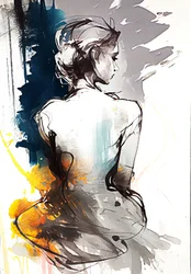 Gemälde einer sitzenden Frau, Ruhe in Silhouette