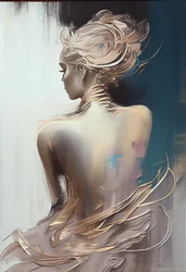 Eine bekleidete Frau, die von hinten sitzt, Silhouettenmalerei