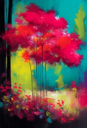 Abstrakte Zeichnung von blühenden Pflanzen in Rosa