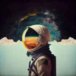 Abstrakter einsamer Astronaut im Weltraum