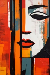 Abstraktes Frauenporträt, gerade Linien auf Leinwand