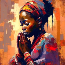 Digitale Leinwandmalerei: Afrikanisches Mädchen in Meditation, Wandkunst