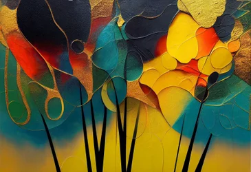 Mysteriöser Wald: Abstrakte Bäume in warmen Farben, Wandkunst | Leinwanddrucke