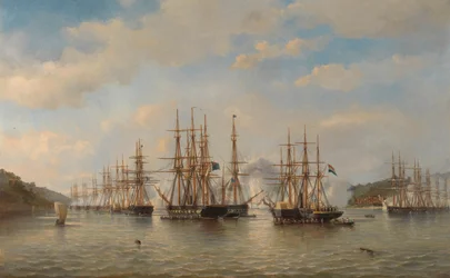 Niederländische, englische, französische und amerikanische Geschwader in japanischen Gewässern während der Expedition unter der Leitung des französischen Kommandanten Constant Jaurès, September 1864