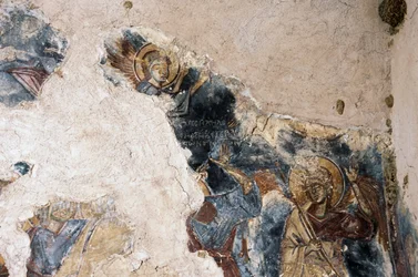 Engel und Heiliger, Detail eines Freskos in der Kirche Agios Georgios Apodoulou, Apodoulou, Kreta, Griechenland (Foto)