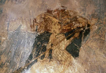 Mann zu Pferd, Fresko in der Kirche Agios Georgios, Komitades, Kreta, Griechenland