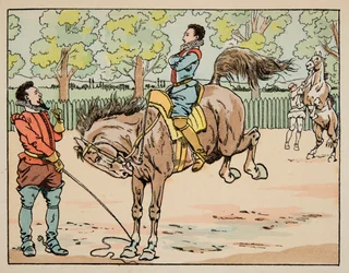 Illustration aus dem Buch „Le bon roy Henri“, illustriert von Jacques Marie Gaston Onfray de Breville dit JOB: Erziehung im 16. Jahrhundert