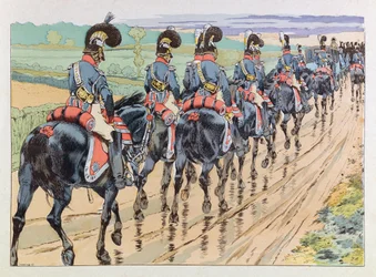 Illustration aus dem Buch „Les épées de France“: Kaiserliche Eskorte begleitet Napoleon