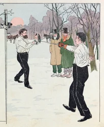 Jacques Marie Gaston Onfray de Breville dit JOB (1858 - 1931); Illustration aus dem Buch „Les épées de France“: Ein Duell im Jahr 1894; Privatsammlung