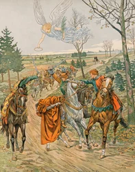 Jacques Marie Gaston Onfroy de Bréville, genannt JOB (1858-1931) - Geschichte Belgiens: Der heilige Albert von Löwen (ca. 1166-1192), Fürstbischof von Lüttich, wird 1192 in Reims von den Auftragsmördern Kaiser Heinrichs VI. ermordet, Privatsammlung
