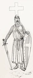 Ritter von Ludwig IX. genannt Sankt Ludwig (1214-1270) im Kreuzzugskostüm. Illustration von Job (Jacques Marie Gaston Onfray und Breville) für das Buch 