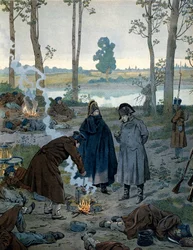 Napoleon I. Bonaparte (1769-1821) in den Biwaks am Vorabend der Schlacht von Waterloo im Jahr 1815. In „Napoleon“ von Georges Montorgueil