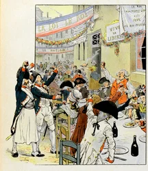 Revolutionäres Bankett nach der Eroberung der Bastille - Illustration von Job für das Buch „La Tour d