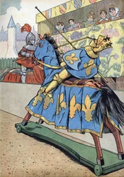 Szene der Geschichte Frankreichs in Spielzeug: Der Tod des Königs von Frankreich Heinrich II. (1519-1559). Am Tag der Hochzeit seiner Tochter Elisabeth mit Philipp II. von Spanien, 30. Juni