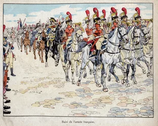 Die französische Armee zieht in Berlin ein, 27. Oktober 1806 - Lithographie von Job (Jacques Onfroy de Bréville) aus „Le Grand Napoléon des Petites Enfants“ 1893
