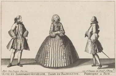 Veste und Parament aus Goldstoff/Dame in Bagnolette/Perücken mit Gesicht
